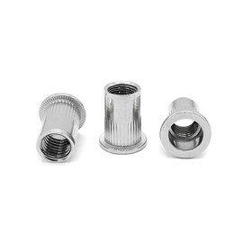 NOLDAR | Flat Head Rivet Nuts A2 Stainless Steel (AISI 304) Blind Rivet Nut M6 Threaded Rivets 12 x 15 mm (Pack of 100)