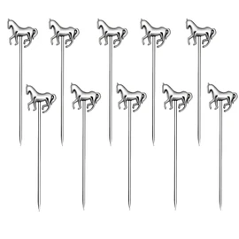 Natrspax 10 PCS Horse Cocktail Picks, Metal Cocktail Picks, Cocktail Skewers for Drinks, Martini Toothpicks for Appetizers Fruit (Silver)