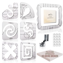 Halandar 7P Free Motion Quilting Template Series with 1 Quilting Frame 1 Ruler Foot 15P Non-Slip mats, 3mm Acrylic Templates for DIY Quilting Gift on Sewing Machine Ruler
