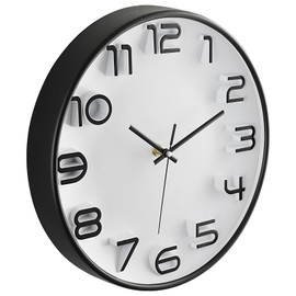 WOOPHEN Wall Clock, 12 Inch Silent Non Ticking Battery Operated Quality Quartz Wall Clocks Modern Decorative for Bedroom Office Home, 3D Numbers Easy to Read, White