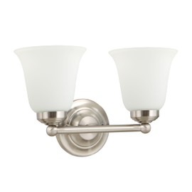 Aspen Creative 62291-1, Bathroom Vanity 2 Lights Fixture, 13-1/2" W x 6" H x 8-1/4" D, Satin Nickel Finish/Frosted Glass Paint White Inside