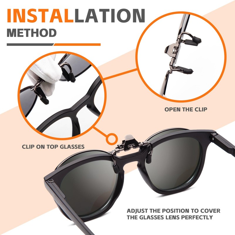 JO Polarized Clip-On Sunglasses UV400 Anti-Glare Lenses with Metal Frame