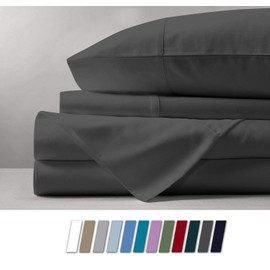 500 Thread Count 100% Cotton Sheet Dark Grey King Sheets Set, 4-Piece Long-staple Combed Pure Cotton Best Sheets For Bed, Breathable, Soft & Silky Sateen Weave Fits Mattress Upto 18'' Deep Pocket