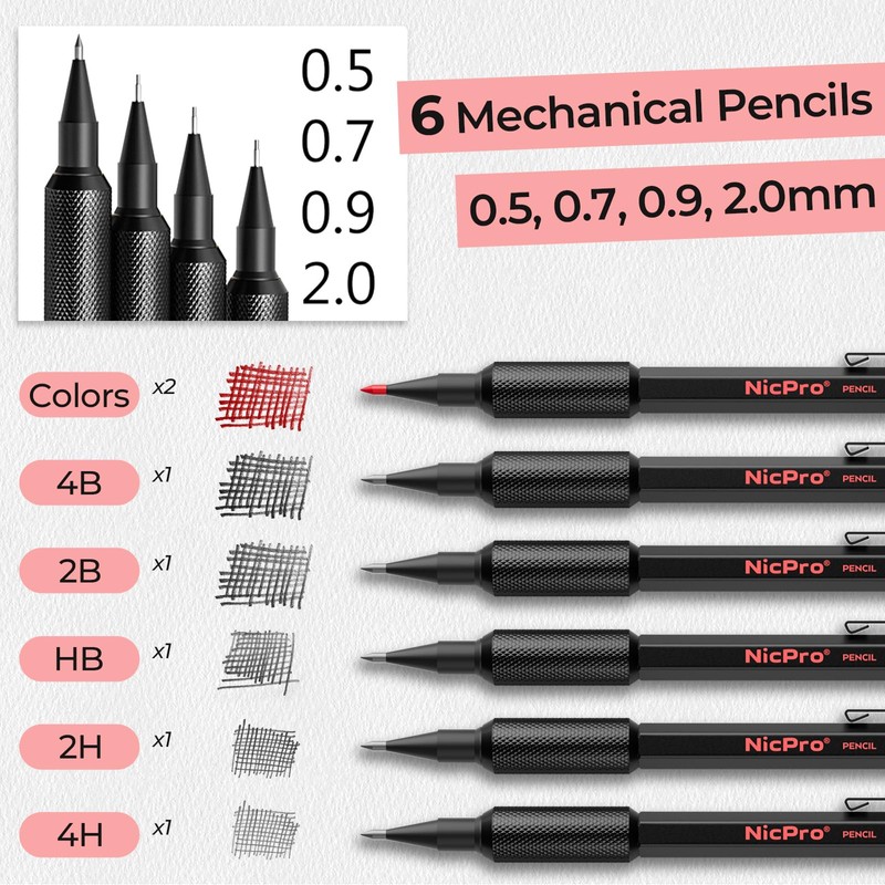 Nicpro Metal Mechanical Pencil Set, 3PCS Art Drafting Pencil 0.5,