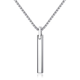 COAI Simple Bar Necklace Tungsten Steel Necklace for Men, Box Chain Silver Necklace for Men 24"