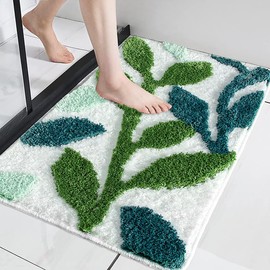 SofKalfka Bath Rug Bath Mat Funny Cute Bathroom Rugs Non Slip Back Water Aabsorbent Washable Shower Rug Front Door Mat Carpet Floor Rug,Leaf Pattern, Green,19.7 x 31.5 in (Leaf1)