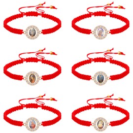 6Pcs Alloy Inlay Rhinestones Virgin Mary Medal Red Cord Bracelet on Adjustable Cord Our Lady Medal Rosary Bracelet Catholic Gift for Men Women Evil Protection Medal Bracelet, 锌, Rhinestone