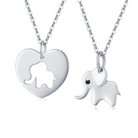 JFASHOP Elephant Couple Necklace 925 Sterling Silver Elephant Pendant Necklaces for Women Mother Child Set Cut-Out Elephant Animal Valentines for Mom Mother Daughter