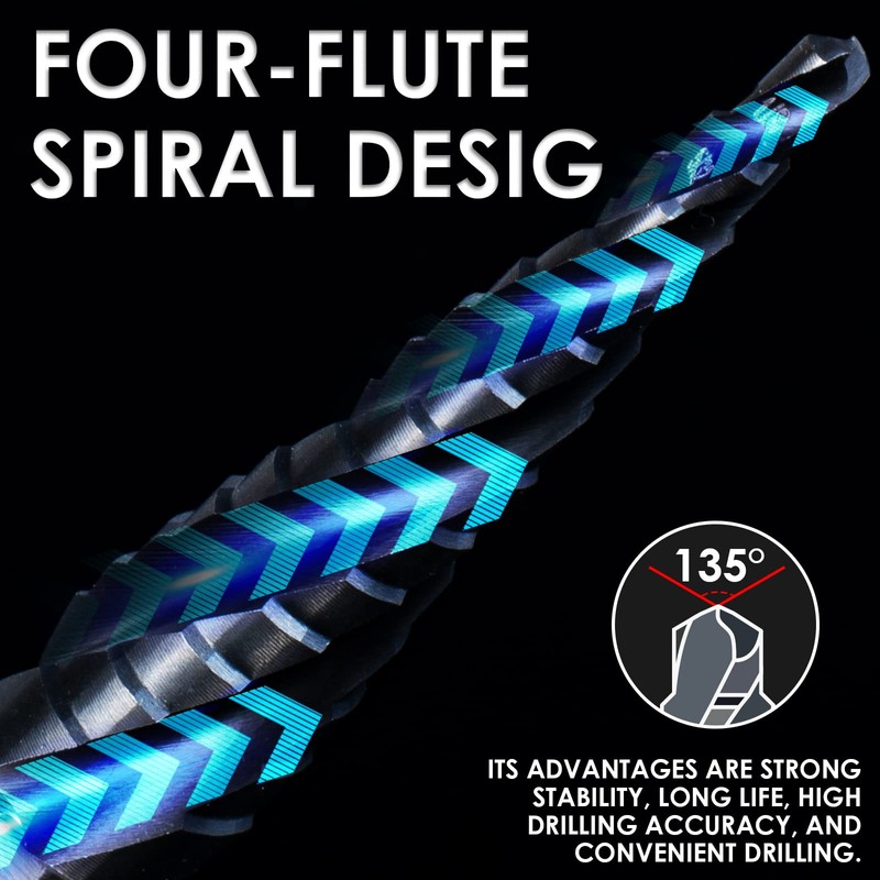 Matework M35 Cobalt Step Drill Bit Set, Four Spiral Flute