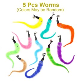 FYNIGO Cat Toys for Indoor Cats Kitten,Cat Teaser Wand Toy Replacement Refills,Cat Feather Toy Accessories,5 Colorful Worms and 2 Natural Bird Feather Refills