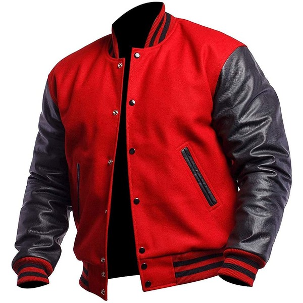 UGFashions Men's College Varsity Baseball Wool Faux Leather Sleeves Bomber