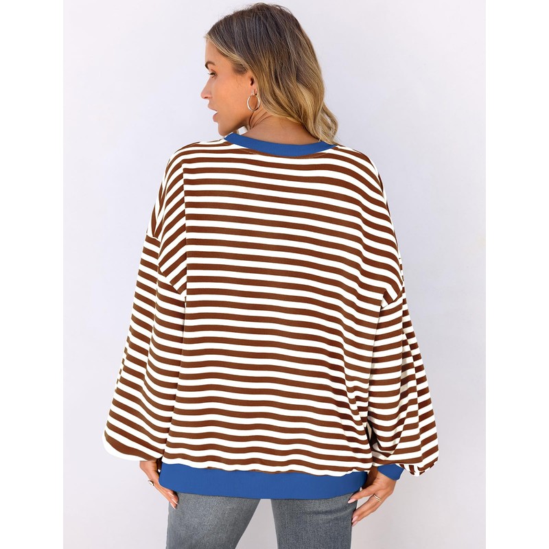 UEU Womens Long Sleeve Sweatshirt Casual Trendy Crewneck Striped Color