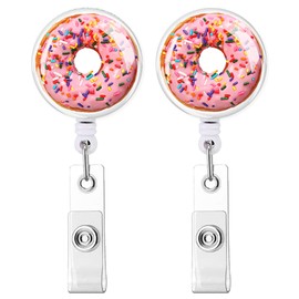 IAMRAVER 2 Pack Retractable Badge Holders Cute Badge Reel Badge Clip ID Card Holders for Student Office Worker Doctor Nurse Teacher(Doughnut)