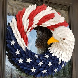 4th of July Wreaths for Front Door 2025 - Patriotic Eagle Flag Wreath, Handmade Red White & Blue Burlap Wreath, Memorial Day Independence Day Summer Decor, Farmhouse Front Door Hanging Garland (A)