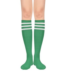 Knee High Socks for Women Leg Warmers Sports Athletic Tube Socks Striped Thigh High Stockings Cosplay 1 Pack Green White
