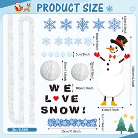 Fuutreo 62 Pcs Winter Bulletin Board Decoration Christmas Snowman 3D Honeycomb Paper Bulletin Board Set Snowflake Religious Paper Cutouts for Winter Xmas Holiday Party Church Classroom Decor