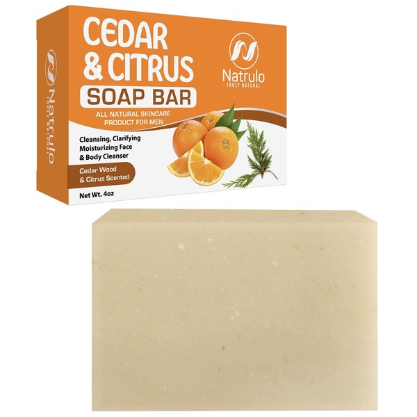 Cedar & Citrus Natural Soap, 4oz Scented Bar Soap – Fresh Manly Smelling Clear Skin Face Cleanser & Cleansing Body Wash Soap Bar – Cedar Citrus Soap Skincare for Every Man Made in the USA