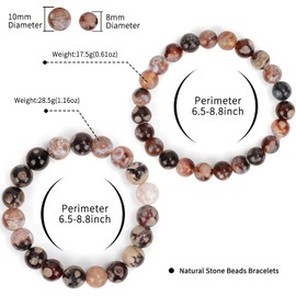 FLYEMMET Couple Bracelets for Women Men Distance Matching Relationship 8 mm Stone Beads Couples Friendship Stretch Bracelet Jewelry Set for Him and Her (Brown Agate 8 & 10mm Beads)