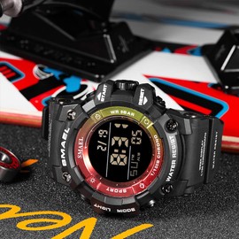 Boosns Mens Sport Digital Watch Outdoor Waterproof LED Electronic Multifunction Military Run Fitness Watches for Men (Black, red, and Yellow)