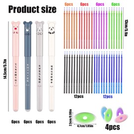 SJUNJIE Pack of 24 Erasable Ballpoint Pens 0.5 mm Erasable Pens with 48 Different Ink Colour Refills and 4 Erasers Cartoon Erasable Rollerball Pen for Children School Supplies Office