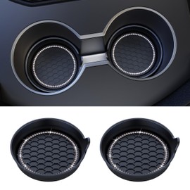 Amooca Car Cup Coaster Universal Non-Slip Cup Holders Bling Crystal Rhinestone Car Interior Accessories 2 Pack Black