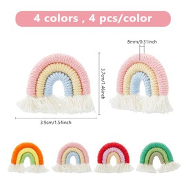 DICOSMETIC Pack of 16 4 Colours Small Macrame Rainbow Pendant Rainbow Tassel Pendant Colourful Boho Rainbow Pendant 3.7 x 3.8 cm Polycotton Pendant for Jewellery Making, Polycotton
