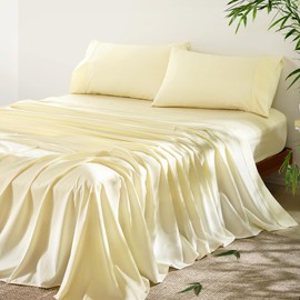 4 Piece King Size Sheet - Cooling Bed Sheets Set, Blend Rayon Derived from Bamboo, Breathable Soft Hotel Luxury Bedding & Pillowcases, Silky Fit 16 inch Extra Deep Pocket, Oeko-Tex - Ivory Cream