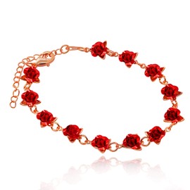 Uloveido Lovely Rose Gold Plated Rose Bracelet Link Bracelet Stainless Steel Flower Bracelet for Mothers Girls Girlfriend (Rose Gold Color) Y452