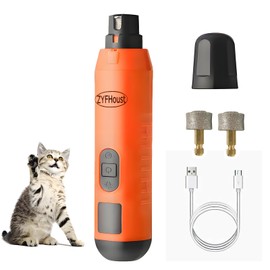 ZYFHOUST Dog Nail Grinder Cat Nail Clipper, 5-Speed Low Noise Vibration Electric Dog Nail Grinder for Large Medium Small Dogs and Cat with 2 LED Lights, 2 Grinding Wheels - Type-C Rechargeable(Orange)