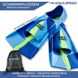 Aqua Speed Short Fins for Adults and Children + Ultrapower Backpack Training Fins Swimming Training Short Fins Blue 82 Size 39/40