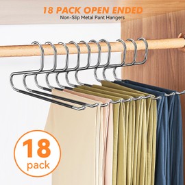 Hodola 18 Pack Space Saving Open Ended Metal Pant Hangers, Non Slip Jean Hangers for Men and Women, Closet Storage Organizer for Clothes Leggings Slacks Trouser Ties