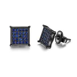 Mens Square Earrings Blue Stud Diamond Crystal Big 316L Surgical Stainless Steel Post for Sensitive Ear Cool Guy Jewelry Gift Men, Women Unisex 8mm -Tarsus