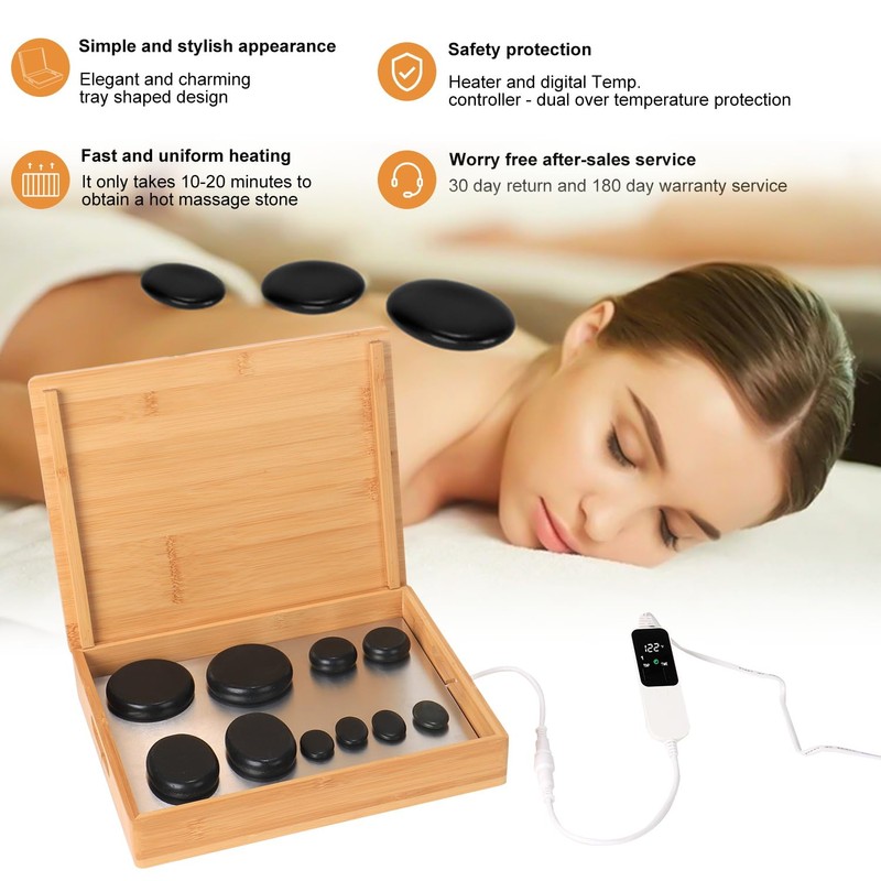 OnVisit Hot Stone Massage Set with Warmer Kit, 10 PCS