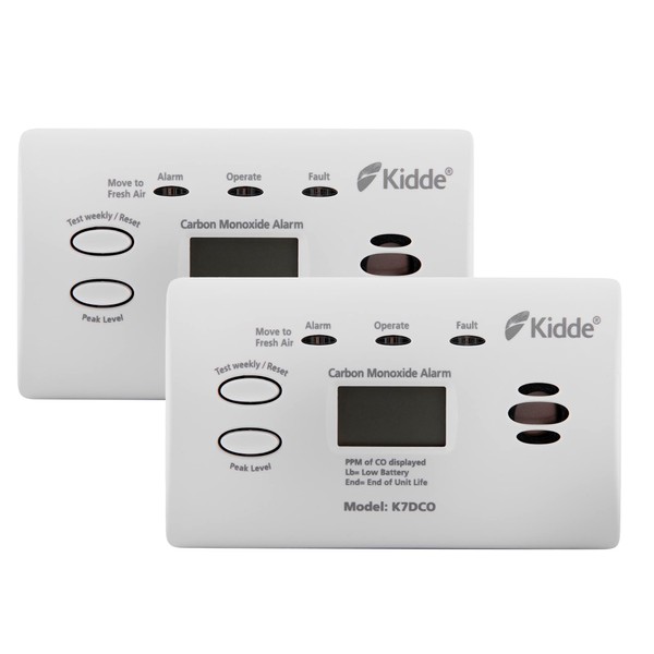 2 Pack Kidde 7DCO Carbon Monoxide Alarm 10 Year Life - LCD Digital Display