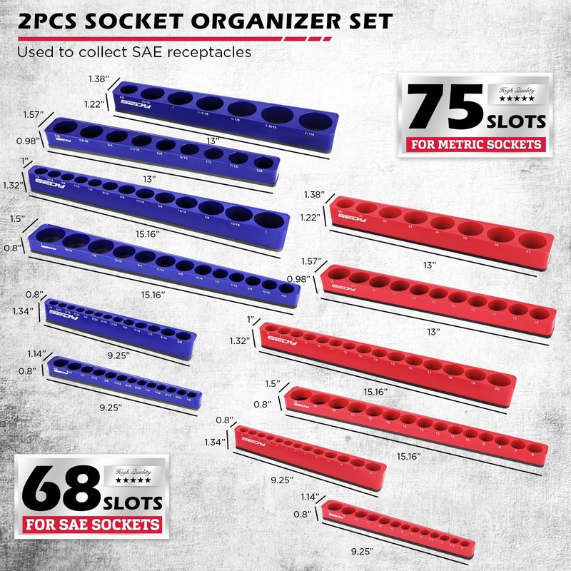 12-Piece 1/4" 3/8" 1/2"-Drive SAE & Metric Magnetic Socket Organizer