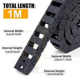 Drag Chain Cable Tow Chain, Energy Chain Cable Guide R28, 10 mm x 20 mm, 1 Metre, Reinforced Nylon Tape End Connector, Removable, Protection of the Cable, for 3D Printers and CNC
