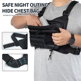 ROGJUK Sports Running Chest Bag for Men Woman, CCW Outdoor Chest Pack EDC Tactical Vest with Built in Phone Fixed Strap Pistol Holster, Breathable Vest Pouch for Workouts Hiking Walking Dog Black