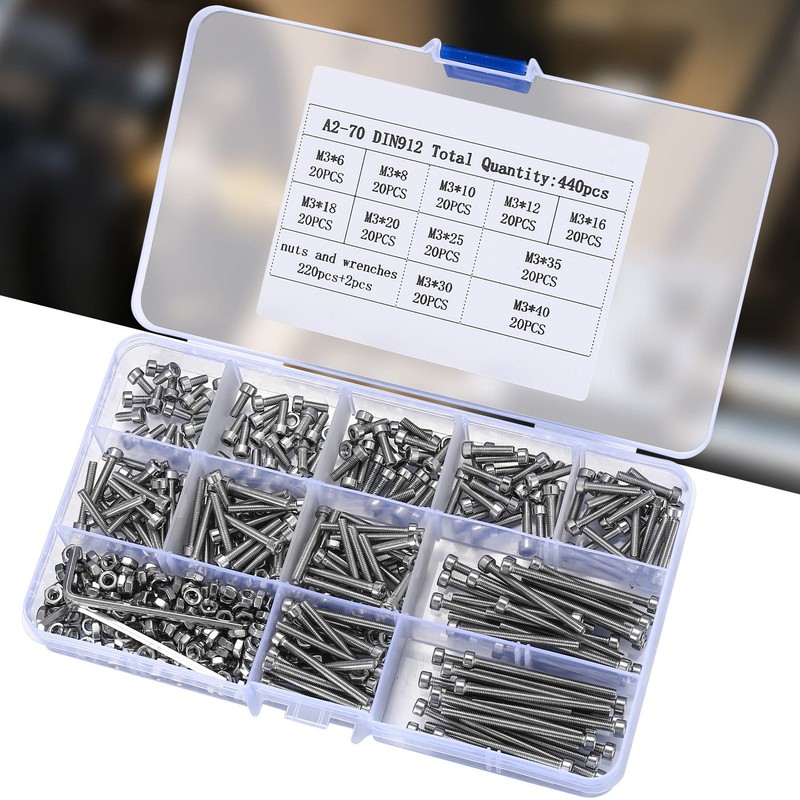 440 Pcs M3 Small Metric Screws with Nuts, Hex Socket