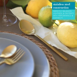 Argon Tableware Stainless Steel Dessert Spoons - 20cm - Gold - 4X Dining Table Spoon High Polished Soup Spoons 4-Piece Dinner Spoons Cutlery Set