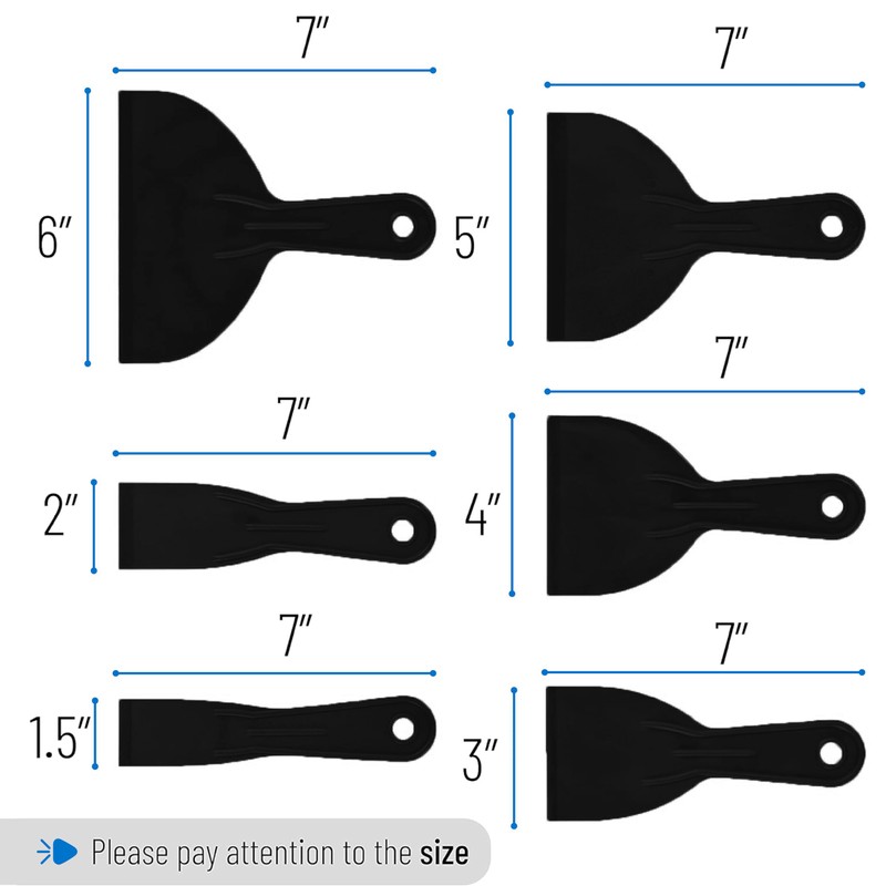 Bates- Putty Knife, 6 Pack, Black, Plastic Paint Scraper, Plastic