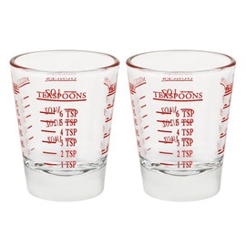 BTGLLAS Set of 2 Red Shot Glasses - Heavy Glass, Perfect for Measuring Espresso, Wine, and More 26-Incremental Measurement 1oz, 6 Tsp, 2 Tbs, 30ml (2, Red)