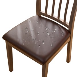 Alishomtll Leather Dining Chair Covers Set of 4/6 PU Chair Seat Slipcovers Waterproof Chair Covers Removable Seat Covers with Fixing Buckle for Dining Room Kitchen Garden Office (Brown, 4pcs)
