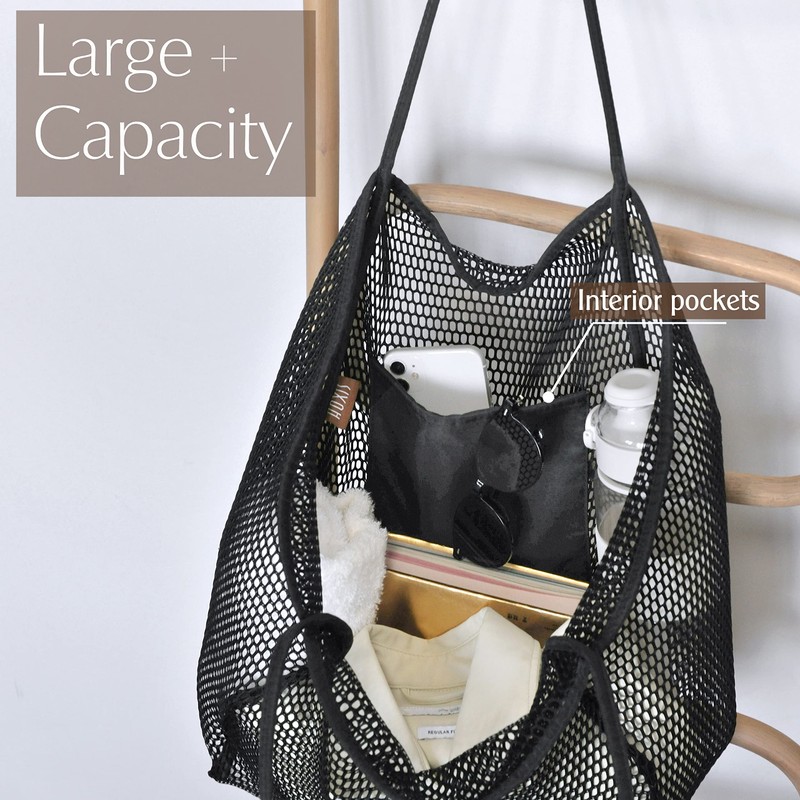 Hoxis Canvas Mesh Bag, Net Bag, Tote Bag, Shopping Bag,