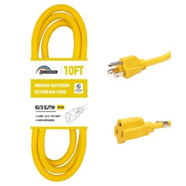 HONDERSON Indoor Outdoor Extension Cord Weatherproof, UL Certified, 10 Gauge 10FT Yellow 3 Prong Heavy Duty, 10/3 SJTW 15A Power Cord for Outdoor Lights, Appliances, Lawn