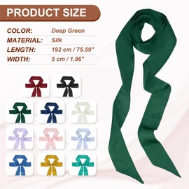 PATIKIL Stylish Ribbon Scarf, Solid Color Skinny Scarf Pure Long Neckerchief Silk Necktie Belts Sash Hair Scarves Headband Ribbon Tie for Women, Deep Green
