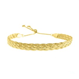 Sterling Silver Braided Herringbone Adjustable Bracelet for Women and Men- Twisted Herringbone, Silver Bolo Bracelets, Slider Bracelet.(Gold)
