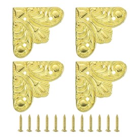 sourcing map 4Pcs Vintage Flat Corner Bracket, 1.1" x 1.1" Metal Desk Corner Protectors Zinc Alloy Decorative Edge Cover with Mounting Nail for Furniture Jewelry Box Gifts Box, Gold