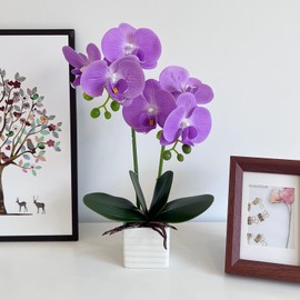 LZTDRZH Artificial Orchids for Home Decor Indoor with Vase Orchids Artificial Flowers Light Purple Orchid Height 14 inches