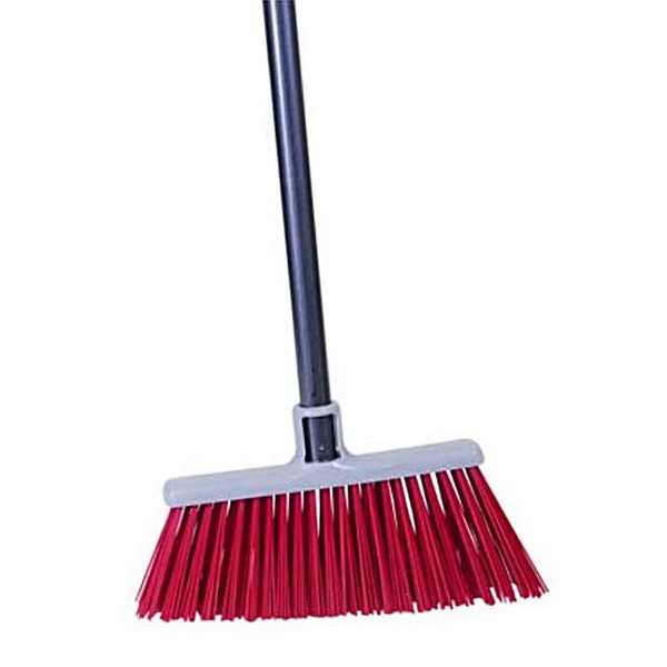 Quickie Bulldozer Garden and Patio Outdoor Angle Broom, Black/Red, Clean Heavy Debris/Rocks/ Mulch/ Brick, Clean with Hose, Outdoor Sweeping, Steel Handle (7576ZQK)