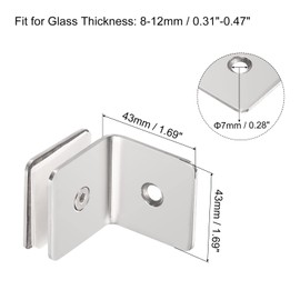 sourcing map Stainless Steel 90 Degree Glass Clamp, 2pcs for 8-12mm Thickness Single Side Square Frameless Glass Corner Clamp Bracket Clip for Shower Door, Bright Silver